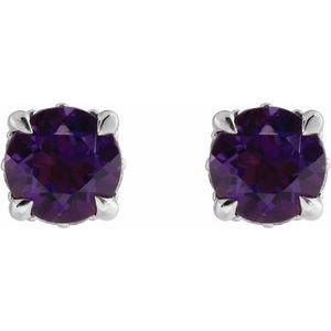 Platinum Natural Amethyst & .06 CTW Natural Diamond Semi-Set Hidden Halo-Style Stud Earrings – image 2