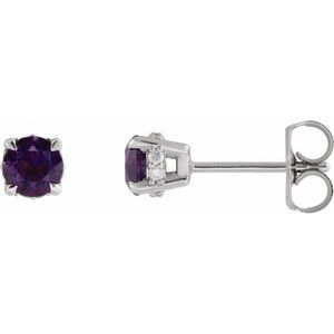 14K White Gold Natural Amethyst & .06 CTW Natural Diamond Semi-Set Hidden Halo-Style Stud Earrings