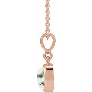 14K Rose Gold Natural Moss Agate Cabochon Solitaire 16-18" Necklace