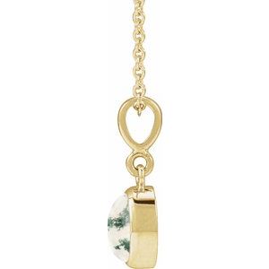 14K Yellow Gold Natural Moss Agate Cabochon Solitaire 16-18" Necklace