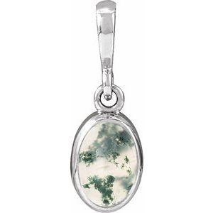 Platinum Natural Moss Agate Cabochon Solitaire Pendant