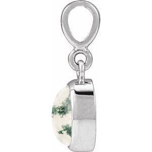 Sterling Silver Natural Moss Agate Cabochon Solitaire Pendant