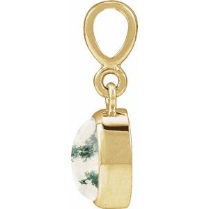 14K Yellow Gold Natural Moss Agate Cabochon Solitaire Pendant