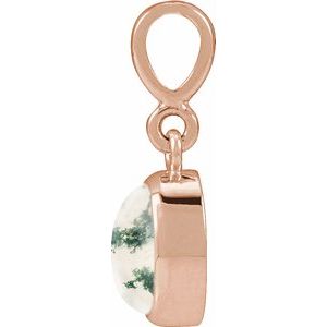 14K Rose Gold Natural Moss Agate Cabochon Solitaire Pendant