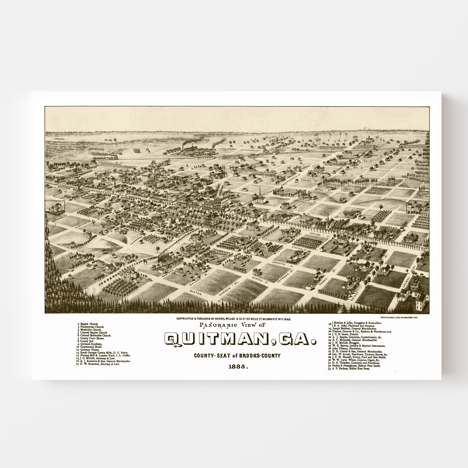 Vintage Map of Quitman, Georgia 1885