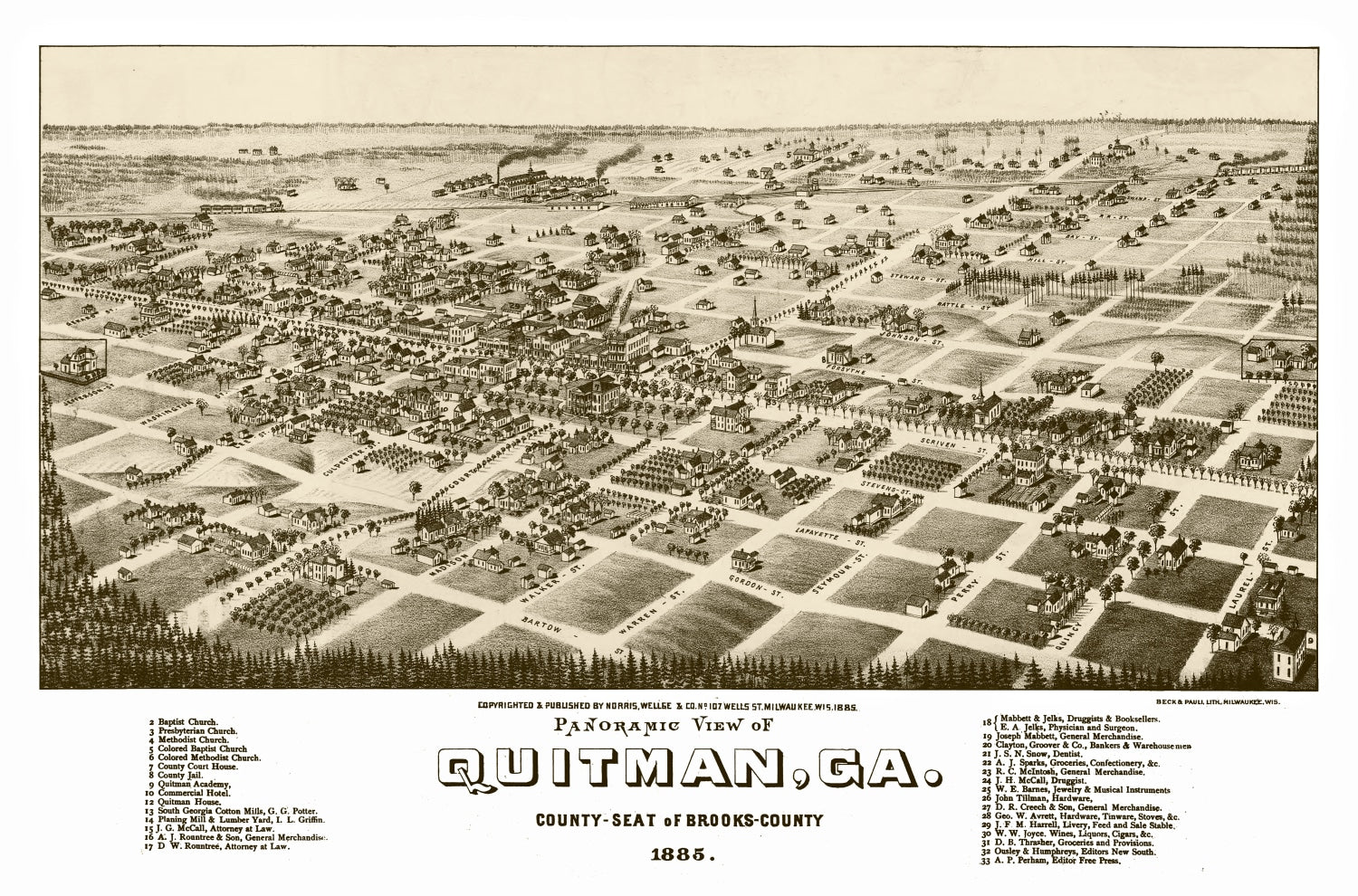 Vintage Map of Quitman, Georgia 1885