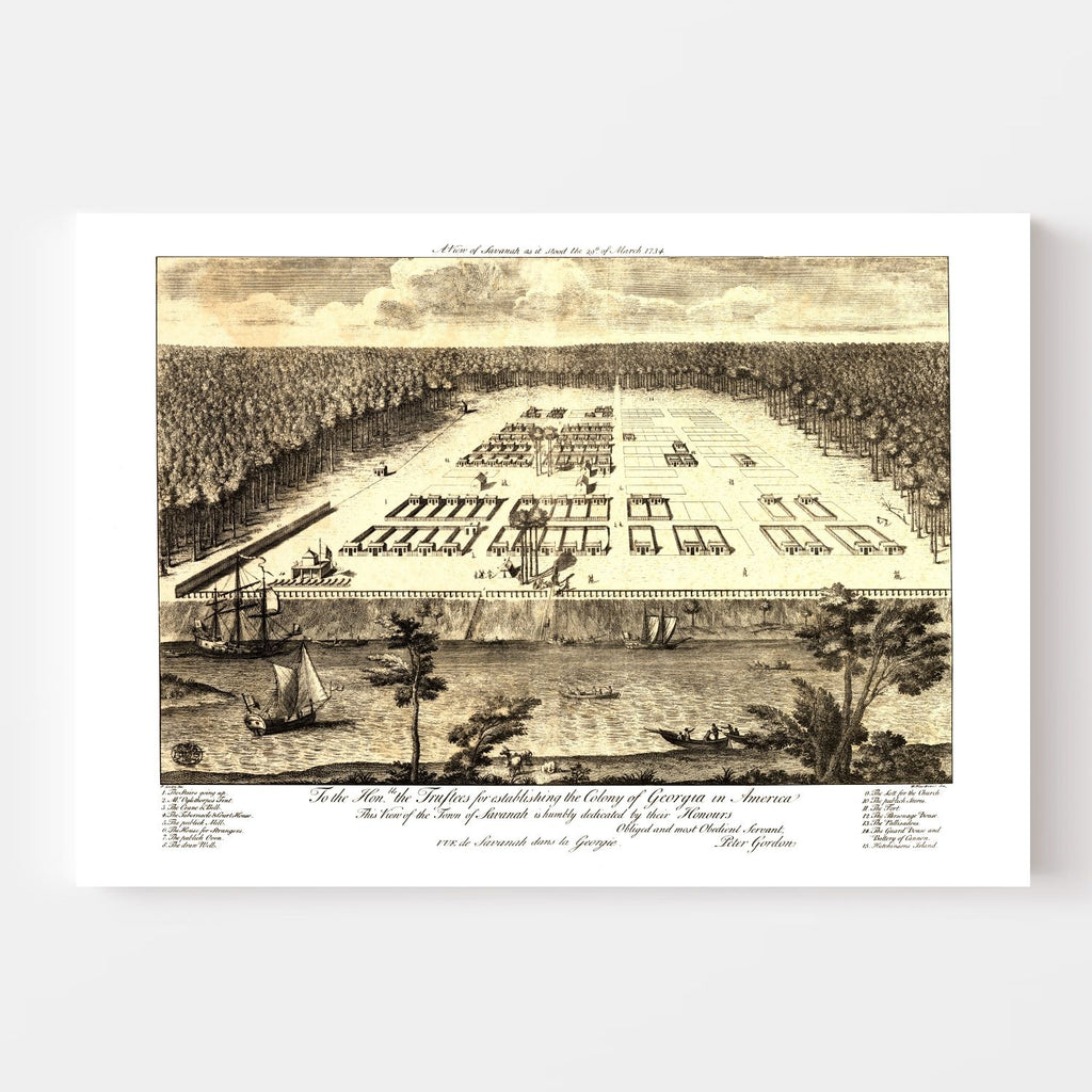 Vintage Map of Savannah, Georgia 1734