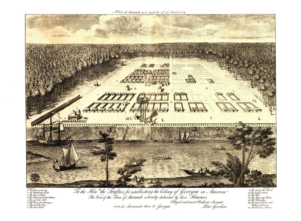 Vintage Map of Savannah, Georgia 1734