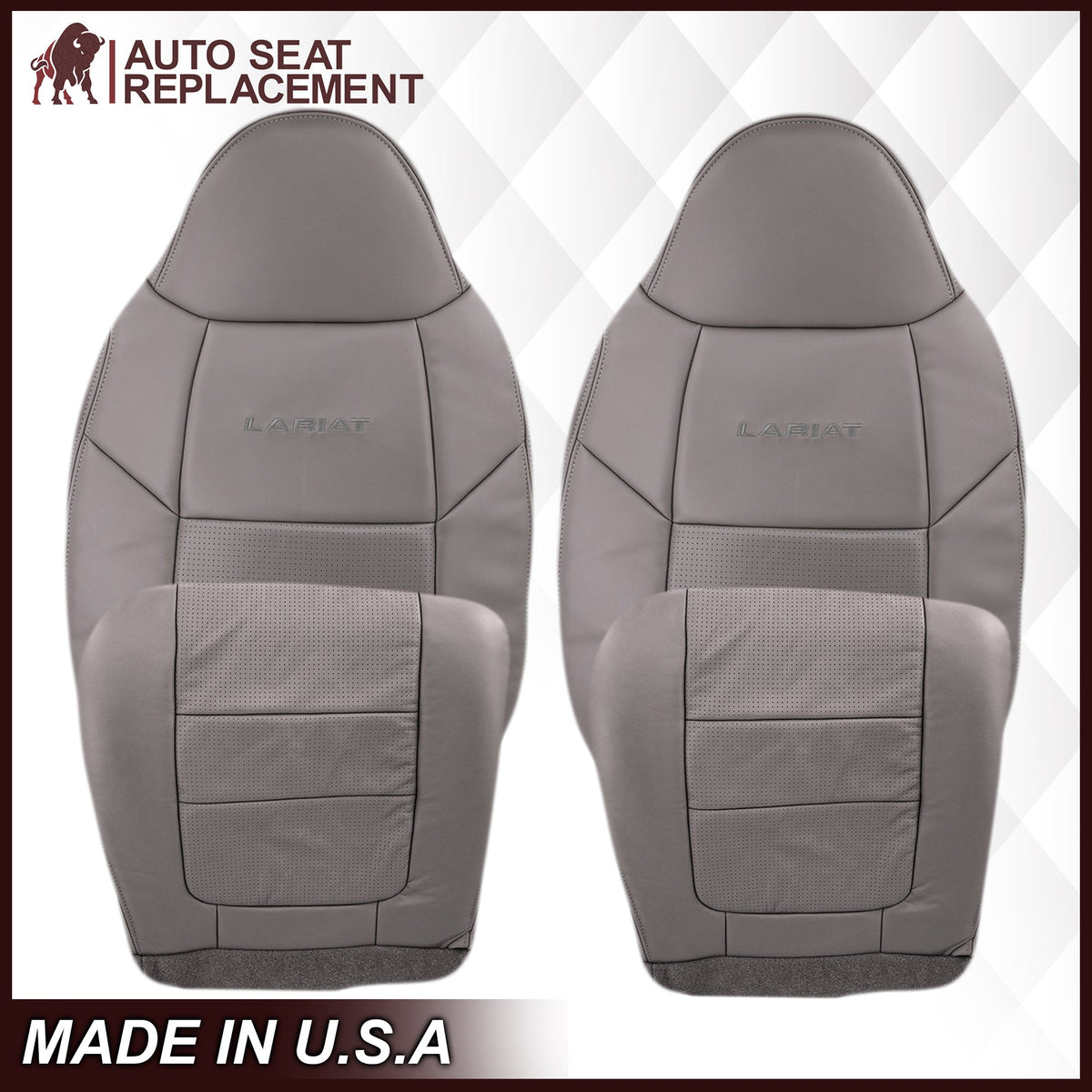 2001 Ford F250 F350 Lariat Perforated Seat Cover in Gray: Choose Leather or Vinyl