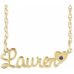 10K Yellow Gold Imitation Alexandrite Script Single Name 18" Necklace