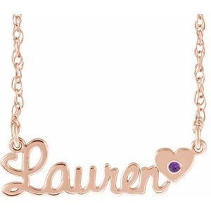 14K Rose Gold-Plated Sterling Silver Imitation Amethyst Script Single Name 16" Necklace