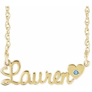 14K Yellow Gold-Plated Sterling Silver Imitation Aquamarine Script Single Name 16" Necklace