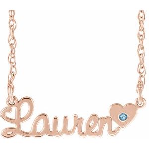 14K Rose Gold-Plated Sterling Silver Imitation Aquamarine Script Single Name 18" Necklace