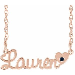 14K Rose Gold-Plated Sterling Silver Imitation Blue Sapphire Script Single Name 18" Necklace