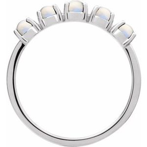 Platinum Natural Rainbow Moonstone Cabochon Stackable Ring