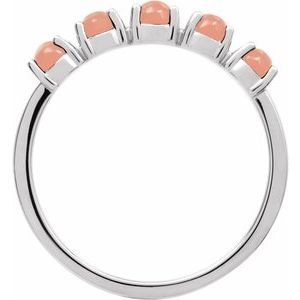 14K White Gold Natural Pink Coral Cabochon Stackable Ring
