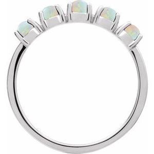 Sterling Silver Natural White Opal Cabochon Stackable Ring