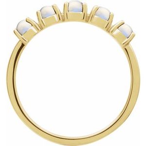 14K Yellow Gold Natural Rainbow Moonstone Cabochon Stackable Ring