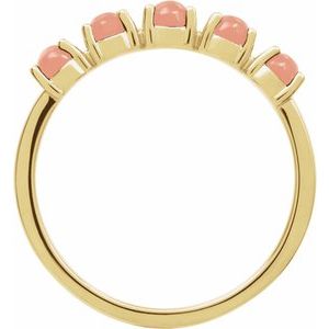 14K Yellow Gold Natural Pink Coral Cabochon Stackable Ring