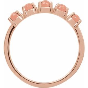 14K Rose Gold Natural Pink Coral Cabochon Stackable Ring