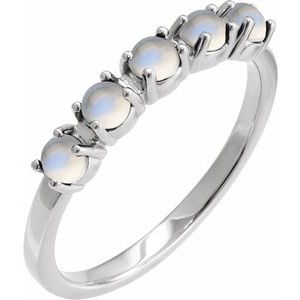 Platinum Natural Rainbow Moonstone Cabochon Stackable Ring
