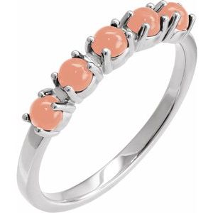 Sterling Silver Natural Pink Coral Cabochon Stackable Ring