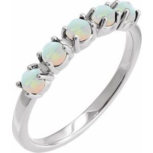 Sterling Silver Natural White Opal Cabochon Stackable Ring