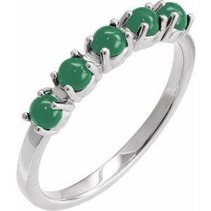Sterling Silver Natural Emerald Cabochon Stackable Ring