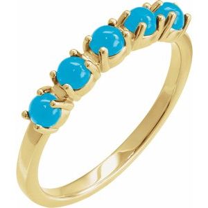 14K Yellow Gold Natural Turquoise Cabochon Stackable Ring