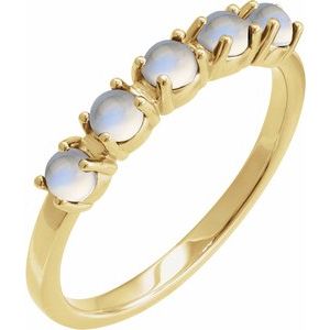 14K Yellow Gold Natural Rainbow Moonstone Cabochon Stackable Ring