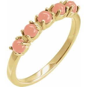 14K Yellow Gold Natural Pink Coral Cabochon Stackable Ring