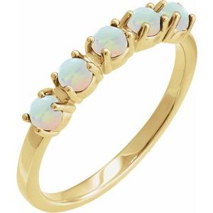14K Yellow Gold Natural White Opal Cabochon Stackable Ring