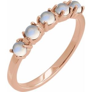 14K Rose Gold Natural Rainbow Moonstone Cabochon Stackable Ring