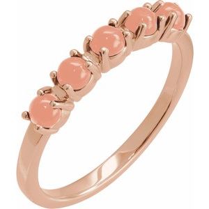 14K Rose Gold Natural Pink Coral Cabochon Stackable Ring