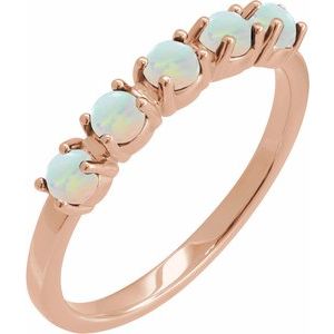 14K Rose Gold Natural White Opal Cabochon Stackable Ring
