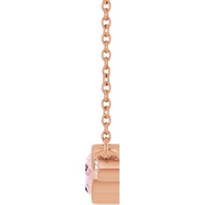 14K Rose Natural Pink Morganite & 1/8 CTW Natural Diamond Bezel-Set 16" Necklace