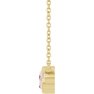 14K Yellow Natural Pink Morganite & 1/8 CTW Natural Diamond Bezel-Set 18" Necklace