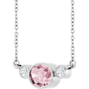 14K White Natural Pink Morganite & 1/8 CTW Natural Diamond Bezel-Set 18" Necklace
