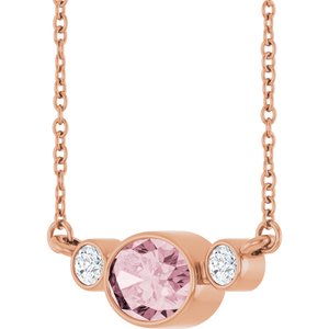 14K Rose Natural Pink Morganite & 1/8 CTW Natural Diamond Bezel-Set 18" Necklace