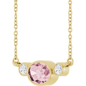 14K Yellow Natural Pink Morganite & 1/8 CTW Natural Diamond Bezel-Set 20" Necklace