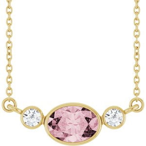 14K Yellow Gold Natural Pink Morganite & 1/8 CTW Natural Diamond Bezel-Set 16" Necklace