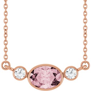 14K Rose Natural Pink Morganite & 1/8 CTW Natural Diamond Bezel-Set 20" Necklace