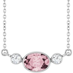 14K White Gold Natural Pink Morganite & 1/8 CTW Natural Diamond Bezel-Set 18" Necklace