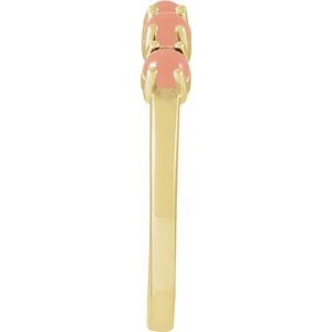 14K Yellow Gold Natural Pink Coral Cabochon Stackable Ring