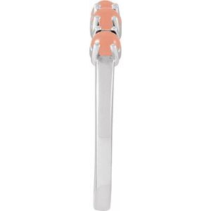 14K White Gold Natural Pink Coral Cabochon Stackable Ring