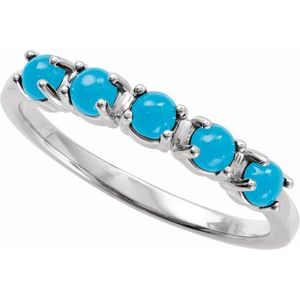 14K White Gold Natural Turquoise Cabochon Stackable Ring