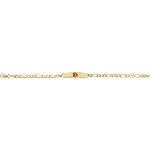 14K Yellow Gold Medical Identification Red Enamel 7" Bracelet