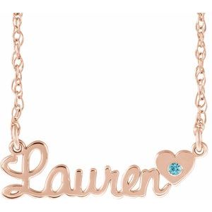 14K Rose Gold-Plated Sterling Silver Imitation Blue Zircon Script Single Name 18" Necklace