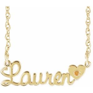 10K Yellow Gold Imitation Citrine Script Single Name 18" Necklace