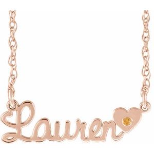 14K Rose Gold-Plated Sterling Silver Imitation Citrine Script Single Name 18" Necklace